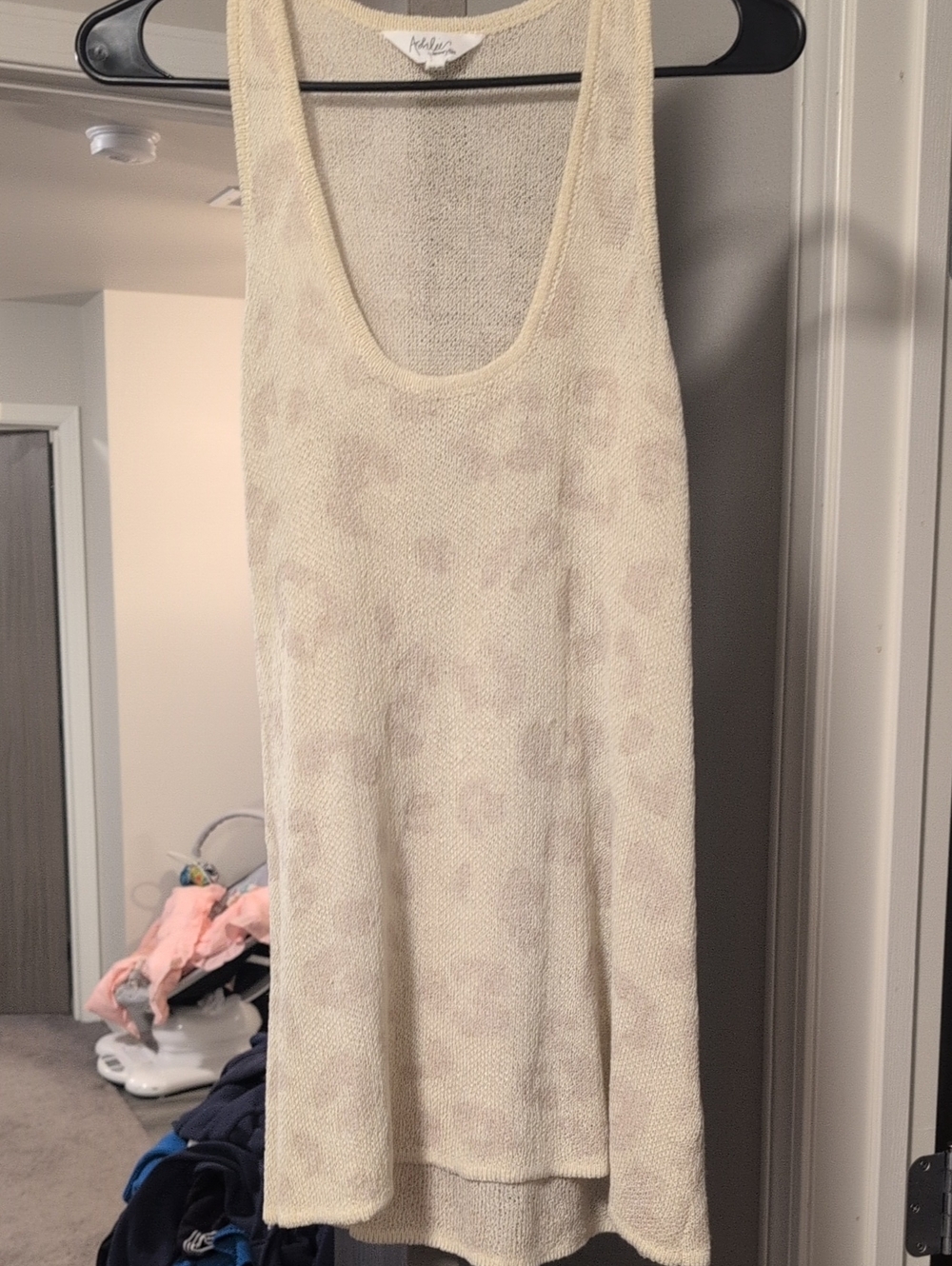 Amaryllis Cream Knit Tank Top with Subtle Leopard Print